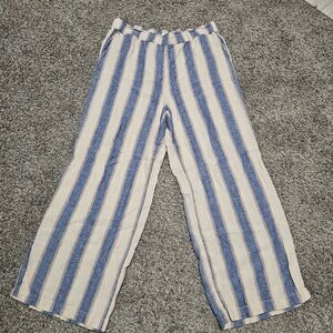 Chic Striped Wide Leg Pants - Blue and Cream